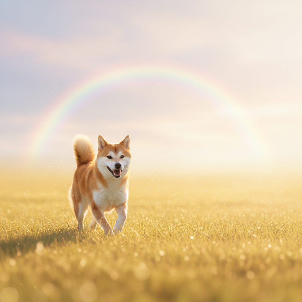 虹の橋を走る犬